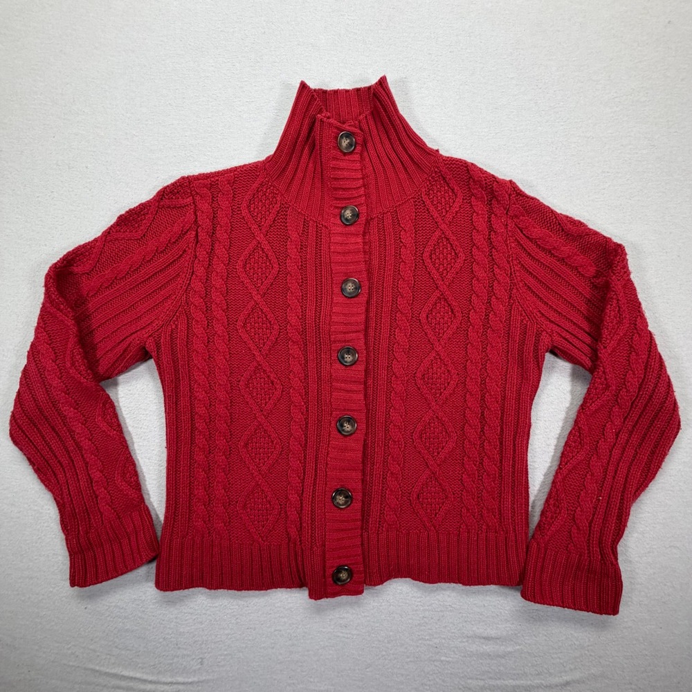 St. John's Bay Cardigan Womens XL Good Red Cable‎ Knit Mock Neck Button Sweater